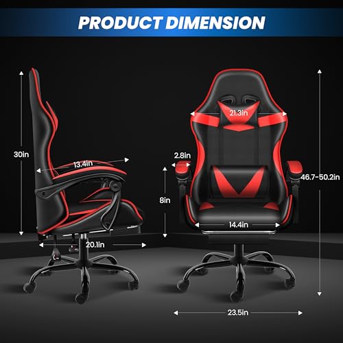 Simple Deluxe Gaming Chair, High Back Office Computer Desk Chair with Adjustable Lumbar Support, Recliner Swivel Video Game Chair with Footrest, Height Adjustable Seat and Backrest