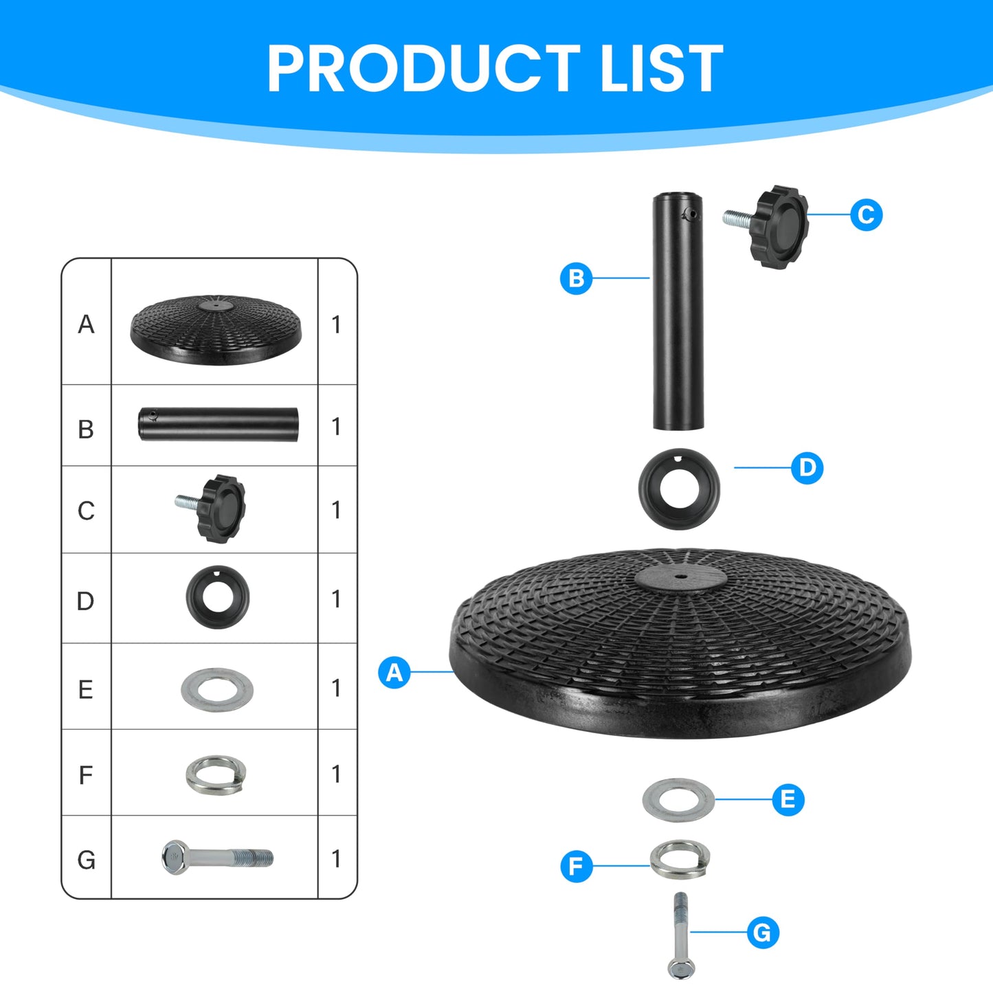 Simple Deluxe LBS Patio Umbrella Base Heavy Duty Market Umbrellas Round Stand for Outdoor