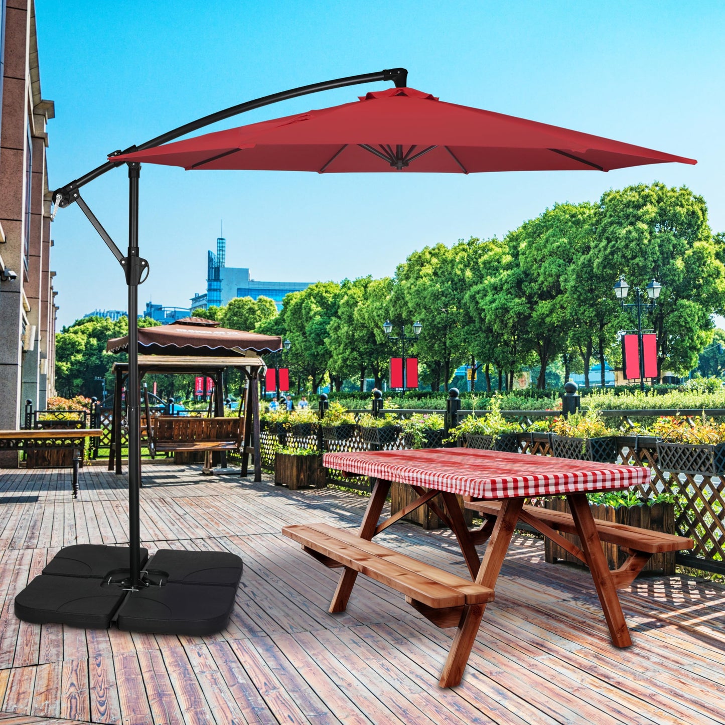 HealSmart Durable Fillable Patio Umbrella & Base for Outdoor Lawn, Deck, Poolside
