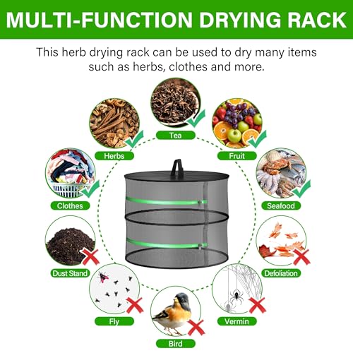 YSSOA 4 Layer 24'' Herb Drying Rack, Hanging Dry Mesh Folding Basket Dryer with Detachable Design & Hook for Plants, Herbs, Seeds and Buds in Grow Tent, Closet, Hydroponics, Garden Outdoor
