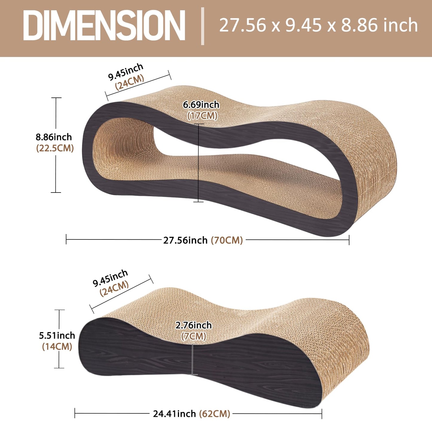 2 in 1 Cat Scratcher Cardboard Lounge Bed, Cat Scratching Pad, Durable Board Pads Prevents Furniture Damage,Large