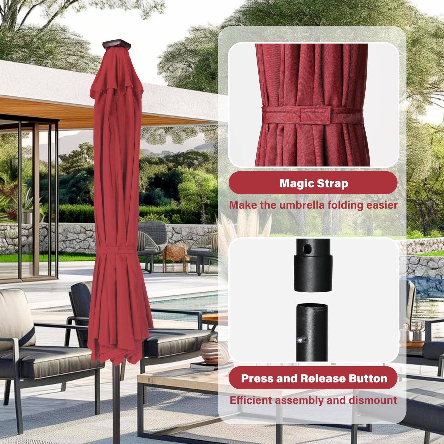HealSmart 7.5ft Patio Umbrella with Push Button Tilt/Crank, Outdoor Table Market Yard Umbrella, 6 Sturdy Ribs for Garden, Deck, Backyard, Pool