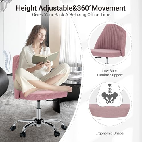 Simple Deluxe Office Desk Chair with Back and Wheels Computer Fabric Chair Armless Adjustable Height Comfy Vanity Chair with Swivel Rolling Home Chairs for Bedroom Adult
