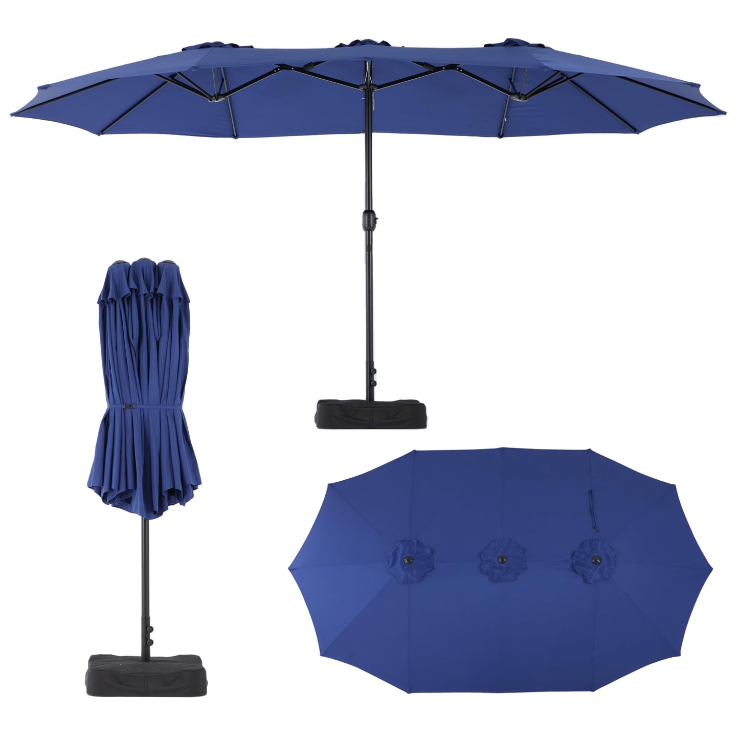 Simple Deluxe 15ft Outdoor Patio Umbrellas with Base Included, Double-Sided Rectangle Large Table Umbrella with Stand, Market Umbrellas for Poolside Backyard Lawn