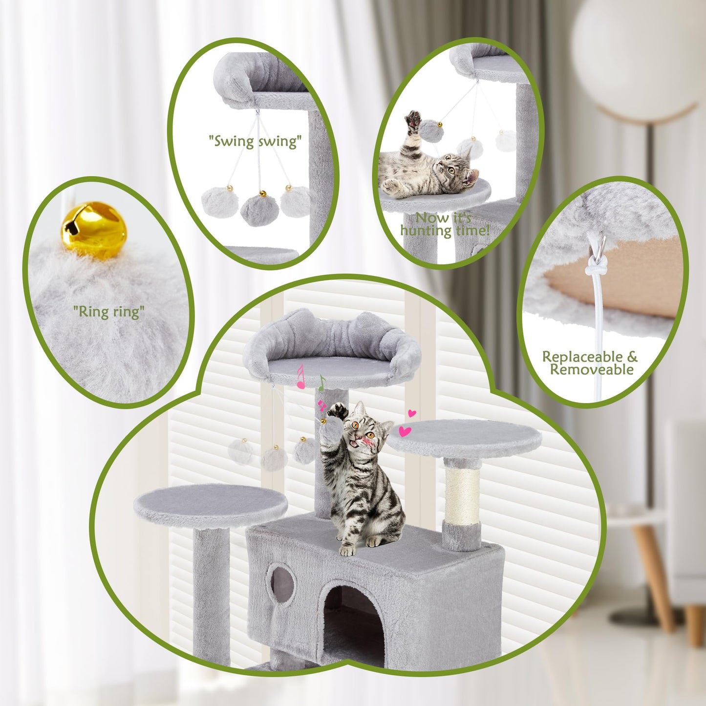 54 Inches Cat Tree Tower Condo Furniture, Cat Tower with Scratching Post, Multi-Level Climbing Tree Cat House Padded Plush Perch, Kittens Pet Play House