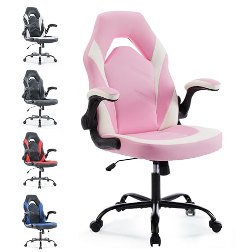 YSSOA Computer Gaming Chair PU Leather Ergonomic Lumbar Support with Flip-up Armrest and 360° Swivel Wheels, Height Adjustable Task Home Office Desk Video Racing