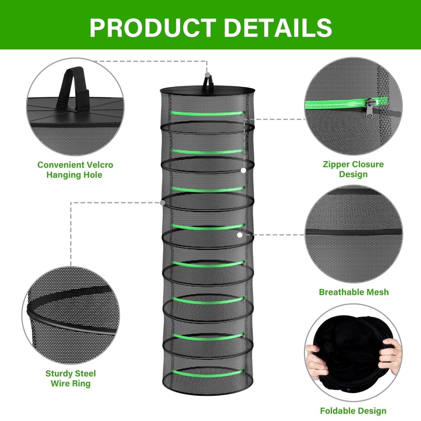 YSSOA Herb Drying Rack Zippered Hanging Dryer with Garden Pruning Shear and Hook for Hydroponics Herb, Plant, Seed, Bud
