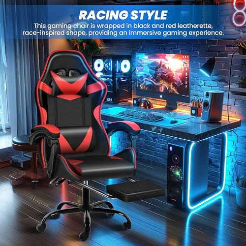 Simple Deluxe Gaming Chair, High Back Office Computer Desk Chair with Adjustable Lumbar Support, Recliner Swivel Video Game Chair with Footrest, Height Adjustable Seat and Backrest