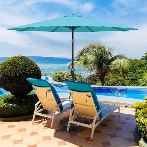 Simple Deluxe 9FT Outdoor Patio Umbrella Table Market Umbrella with Push Button Tilt and Crank, 8 Sturdy Ribs, UV Protection Waterproof for Garden, Lawn, Deck, Backyard, Pool