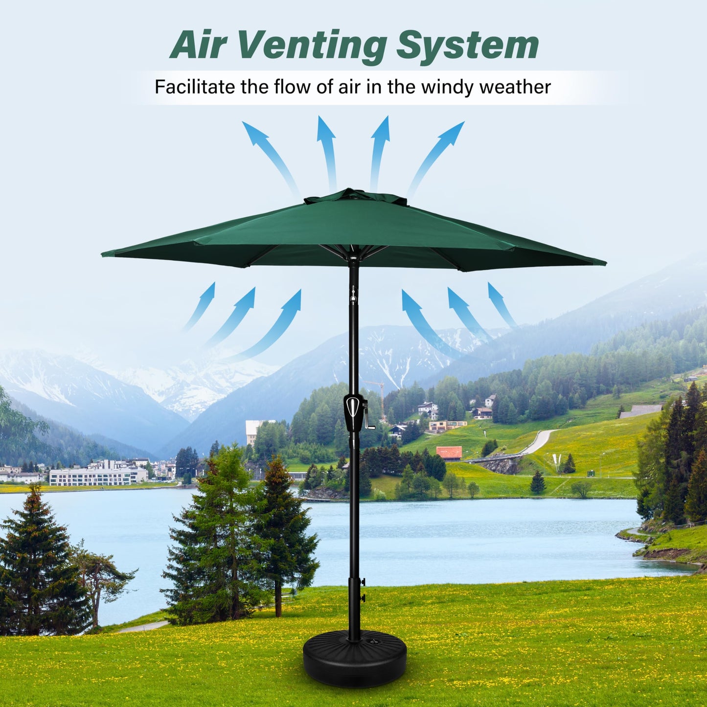 HealSmart 7.5ft Patio Umbrella with Push Button Tilt/Crank, Outdoor Table Market Yard Umbrella, 6 Sturdy Ribs for Garden, Deck, Backyard, Pool