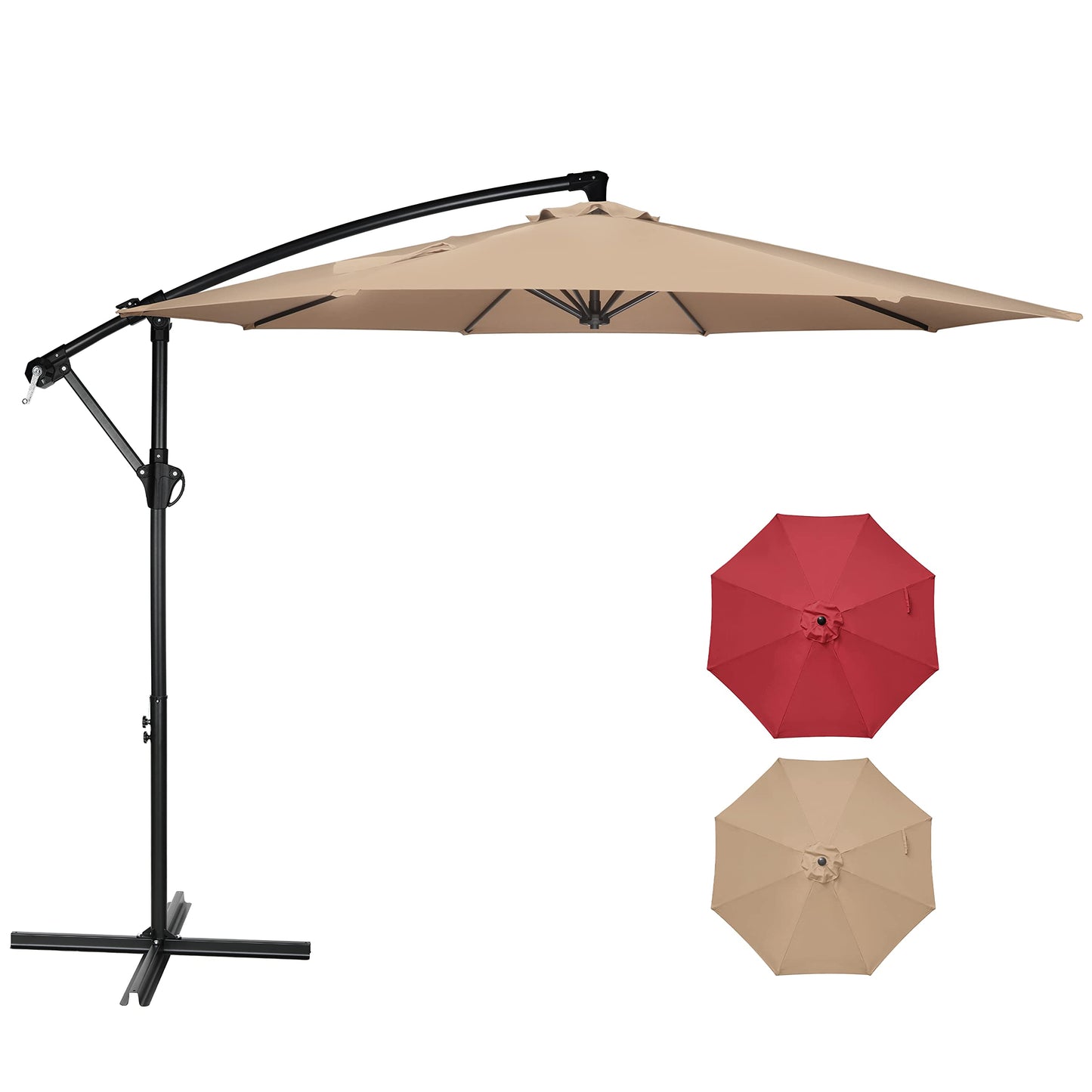 Simple Deluxe 10ft Offset Umbrella Cantilever Patio Hanging Umbrella Outdoor Market Umbrella with Crank & Cross Base Suitable for Garden, Lawn, backyard and Deck