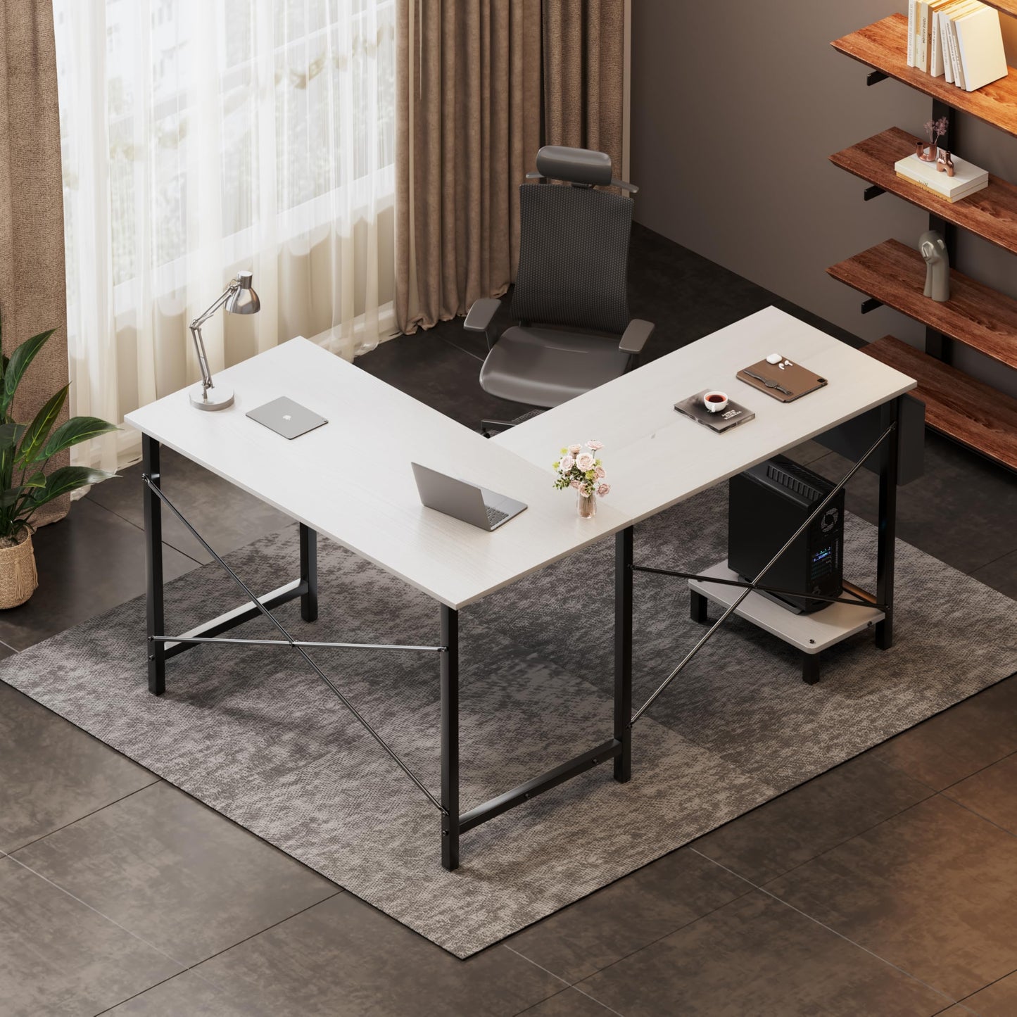 YSSOA 50" L Shaped Gaming Desk with Reversible Corner - Home Office Computer Desk with Wood Top, Metal Frame, CPU Stand & Storage Bag for Small Space, Gaming Room