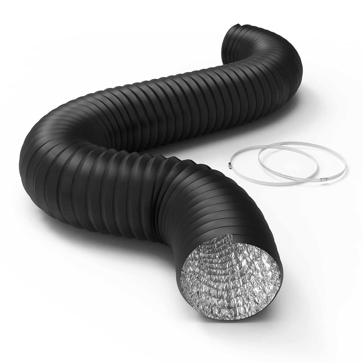 iPower Flexible Aluminum Ducting 4 Layer Protection Dryer Vent Hose for HVAC Heating Cooling Ventilation and Exhaust, 2 Clamps Included