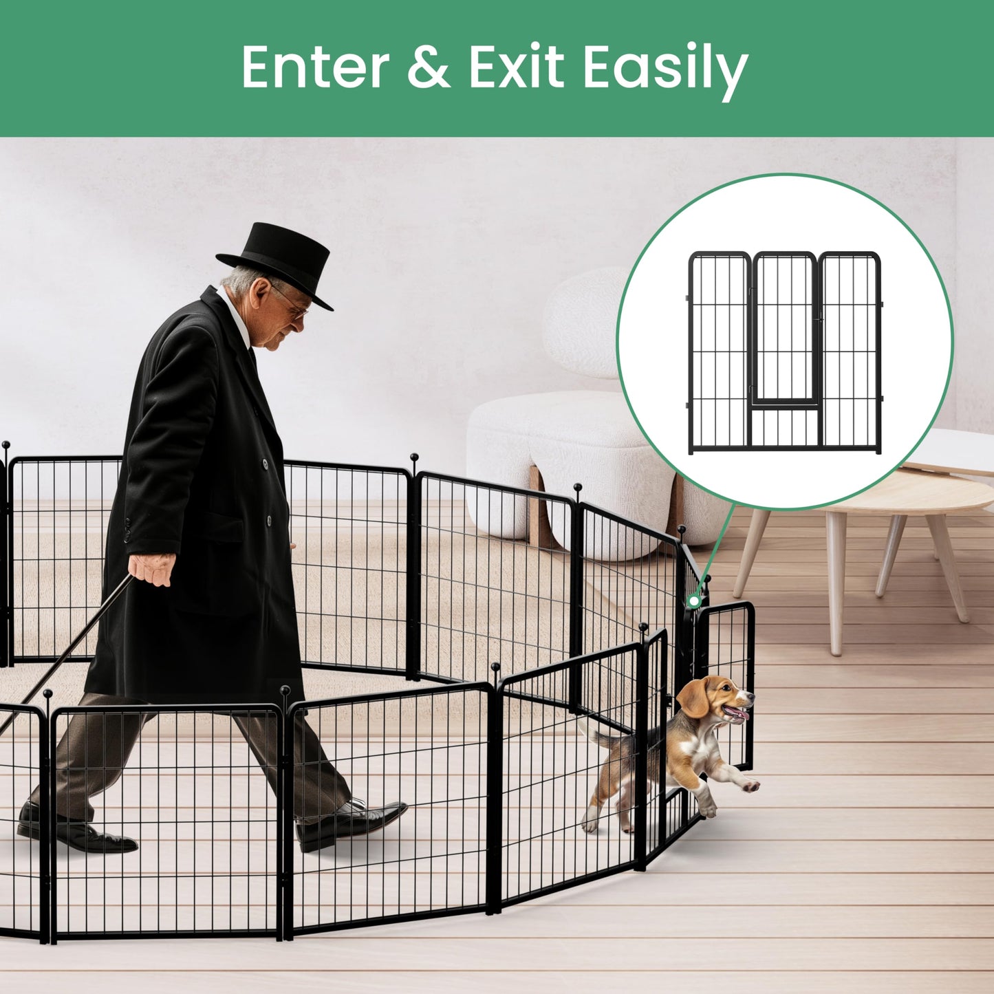 Dog Playpen, Heavy Duty Metal Pet Playpen Indoor Outdoor for Camping, Yard, RV, Garden Fence, Privacy Patio, Black