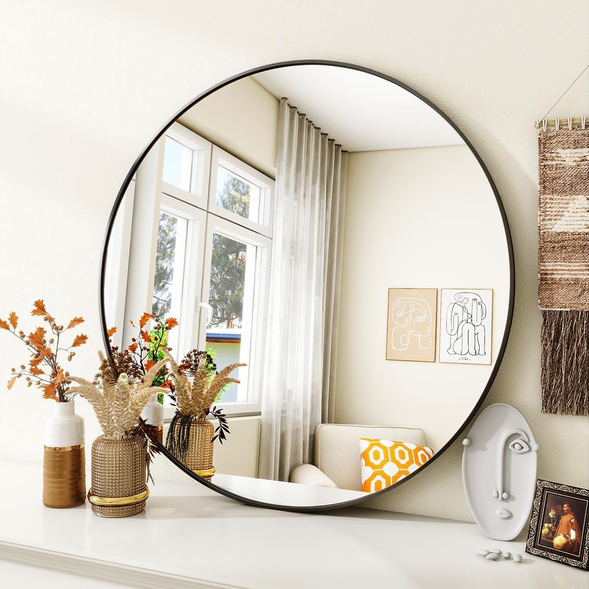 Simple Deluxe Black 20 Inch Circle Mirror