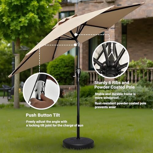 InfiniPower Outdoor Patio Umbrella Table Umbrellas with Push Button Tilt/Crank, UV Protection Waterproof for Garden Deck Backyard Pool,