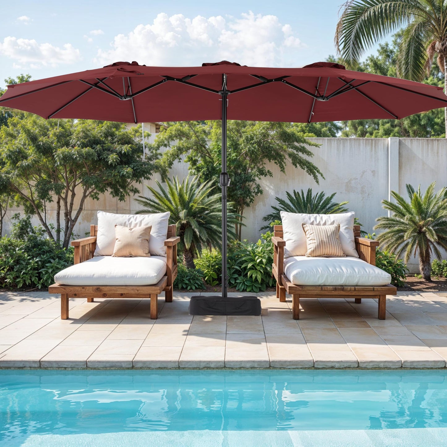 Simple Deluxe 15ft Outdoor Patio Umbrellas with Base Included, Double-Sided Rectangle Large Table Umbrella with Stand, Market Umbrellas for Poolside Backyard Lawn