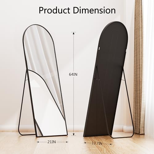Simple Deluxe Arched Full Length Mirror, Floor Mirror with Stand, Hanging Mirror Full Length for Home Wall Decor, Large Mirror 63"×20" for Bedroom Cloakroom Decor - Black