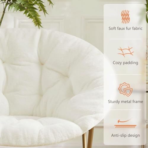 Simple Deluxe Cozy Chair, Faux Fur Saucer Chair for Bedroom, Comfy Foldable Moon Chair, Round Fluffy Chair for Living Room, Fuzzy Saucer Chairs for Adults Room, Gray