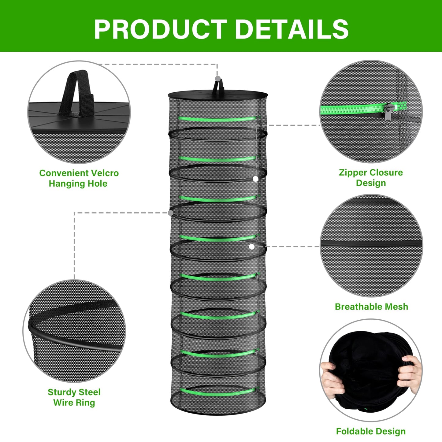 YSSOA Herb Drying Rack Zippered Hanging Dryer with Garden Pruning Shear and Hook for Hydroponics Herb, Plant, Seed, Bud