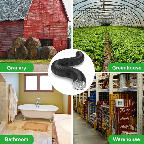iPower Flexible 6 Inch 8 Feet Aluminum Ducting 4 Layer Protection Dryer Vent Hose for HVAC Heating Cooling Exhaust and Ventilation, 2 Clamps Included, Black