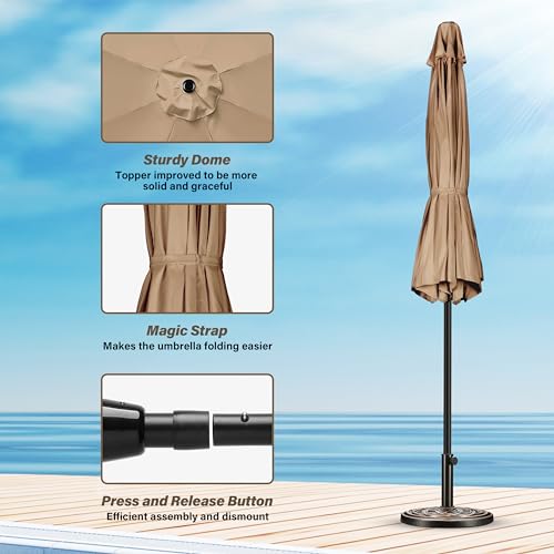 YSSOA 9ft/10ft Outdoor Market Patio Umbrella with 8 Sturdy Ribs, Tilt/Crank Push Button for Garden, Deck, Backyard and Pool
