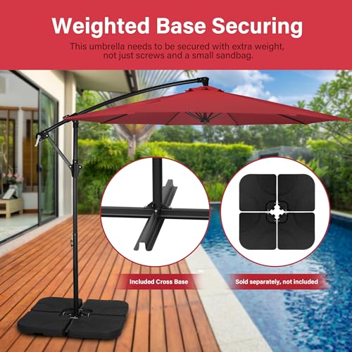 YSSOA 10ft Cantilever Patio Umbrella, Offset Hanging Outdoor Market Umbrellas with Cross Base and Crank for Garden, Lawn and Deck