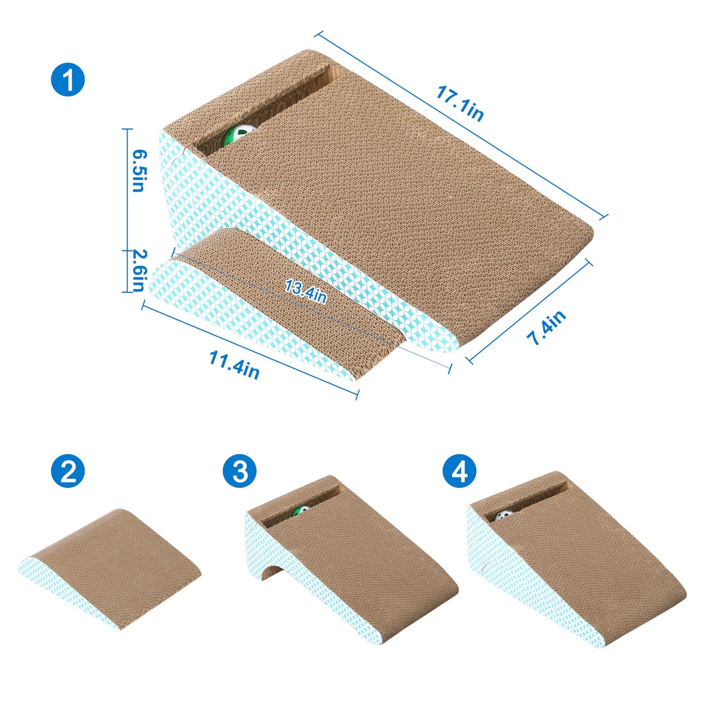 2 in 1 Cat Scratcher Cardboard Lounge Bed, Cat Scratching Pad, Durable Board Pads Prevents Furniture Damage,Large