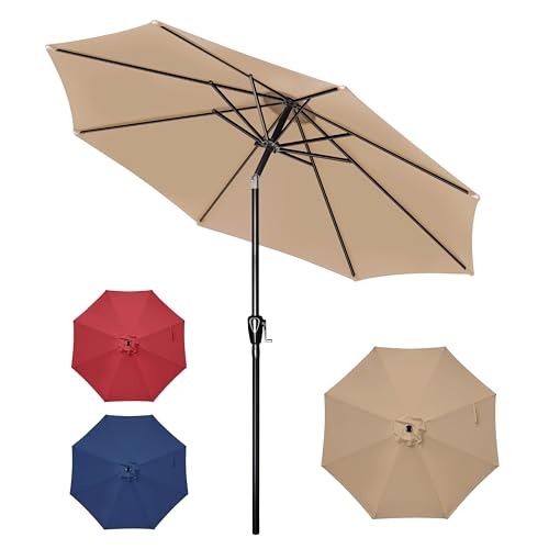 YSSOA 9ft/10ft Outdoor Market Patio Umbrella with 8 Sturdy Ribs, Tilt/Crank Push Button for Garden, Deck, Backyard and Pool