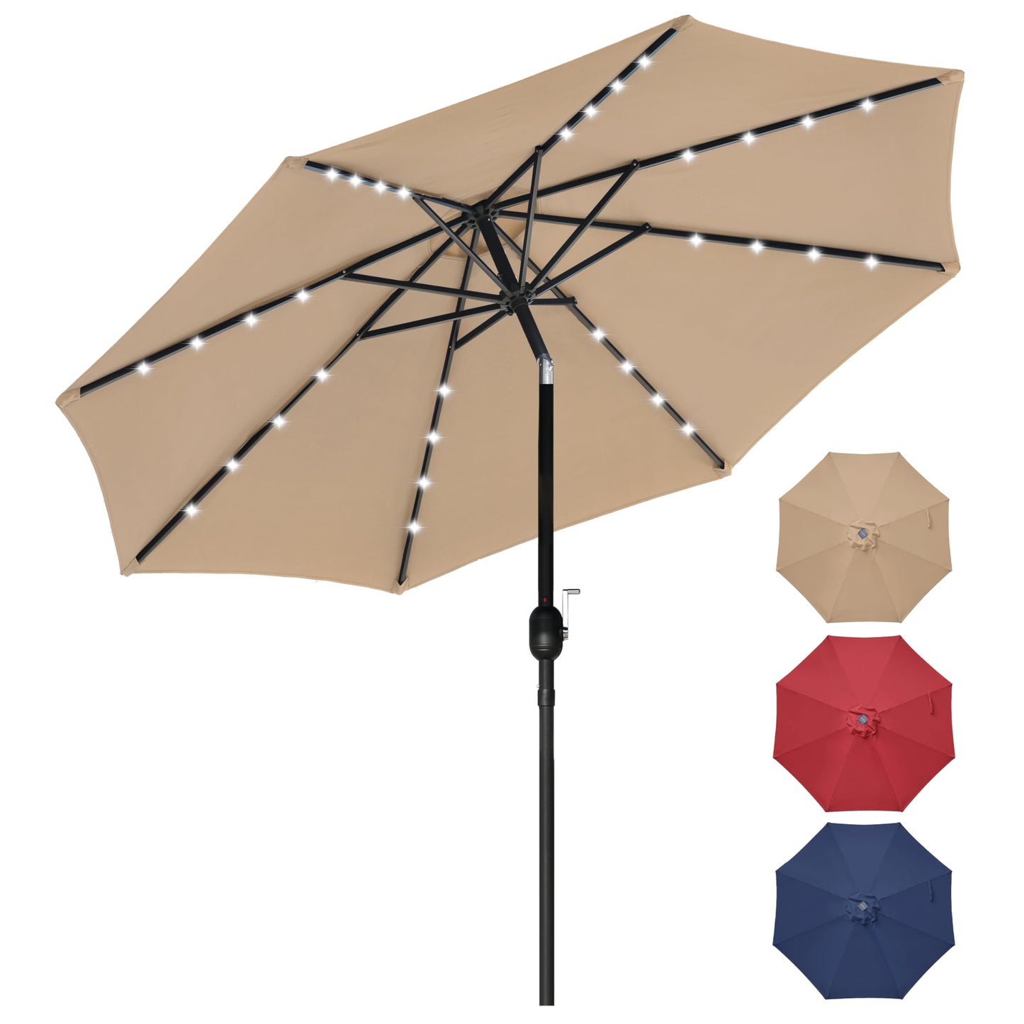 YSSOA 9ft/10ft Outdoor Market Patio Umbrella with 8 Sturdy Ribs, Tilt/Crank Push Button for Garden, Deck, Backyard and Pool