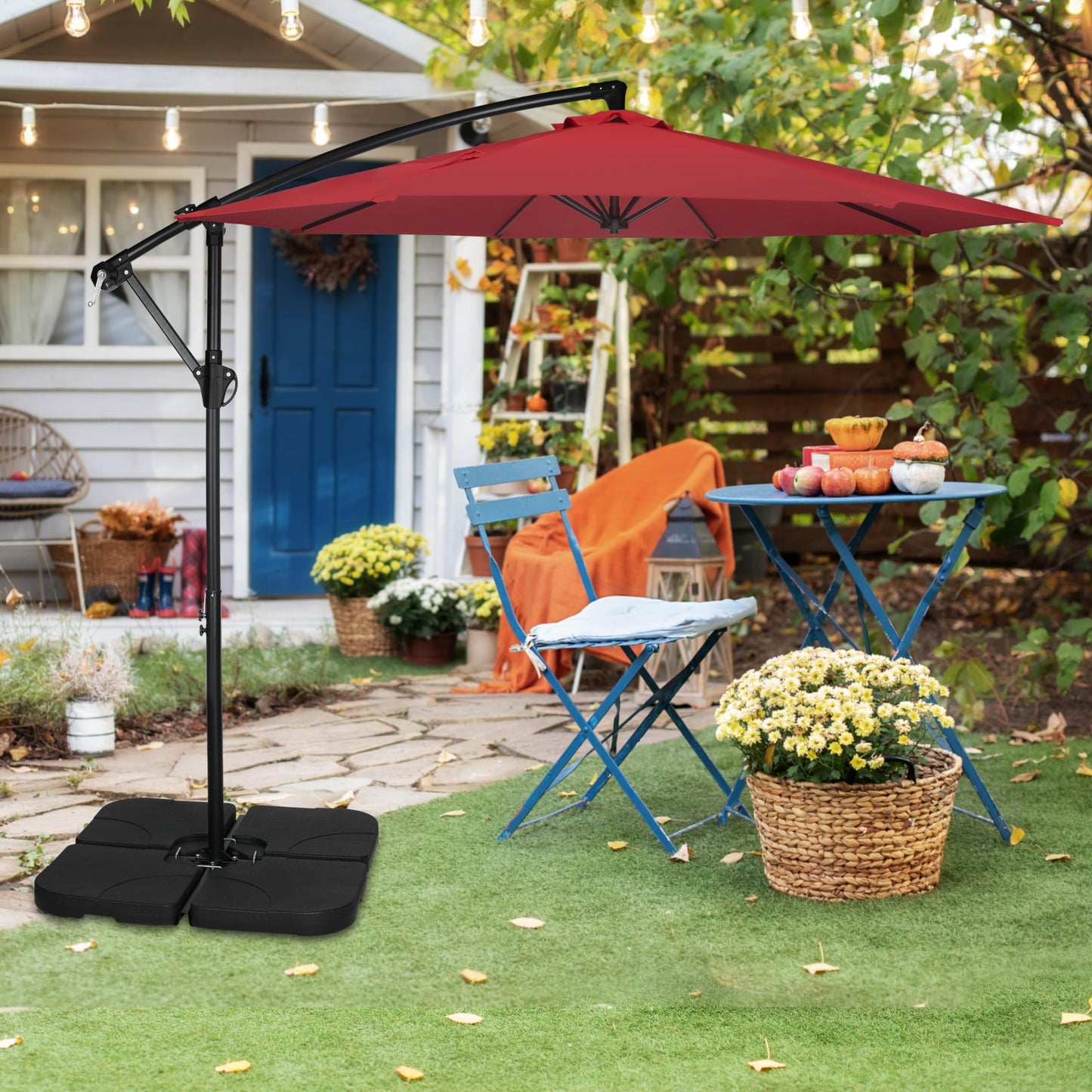 YSSOA 10ft Cantilever Patio Umbrella, Offset Hanging Outdoor Market Umbrellas with Cross Base and Crank for Garden, Lawn and Deck