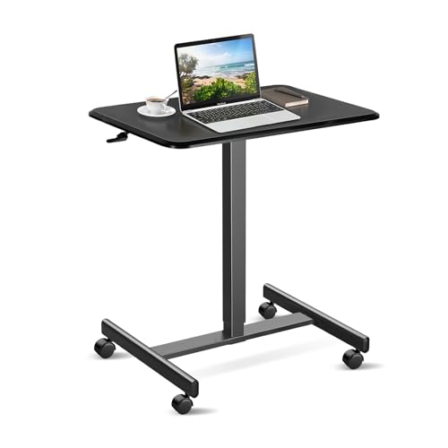 YSSOA Mobile Small Standing Desk - Rolling Desk with Adjustable Height and Lockable Wheels, Sit-Stand Laptop Table, Portable Computer Workstation