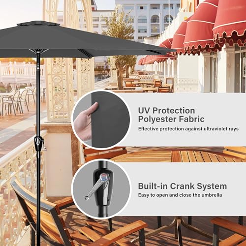 Simple Deluxe 9FT Outdoor Patio Umbrella Table Market Umbrella with Push Button Tilt and Crank, 8 Sturdy Ribs, UV Protection Waterproof for Garden, Lawn, Deck, Backyard, Pool