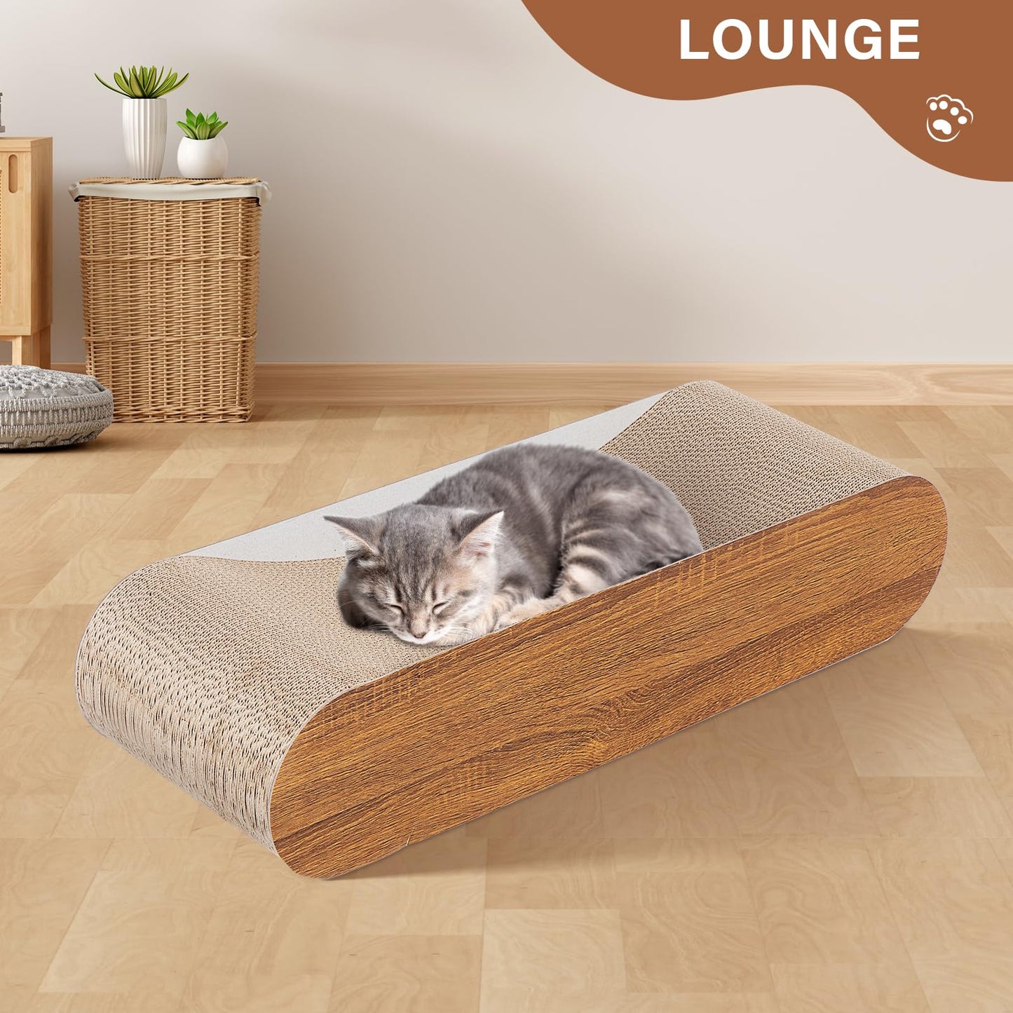 2 in 1 Cat Scratcher Cardboard Lounge Bed, Cat Scratching Pad, Durable Board Pads Prevents Furniture Damage,Large