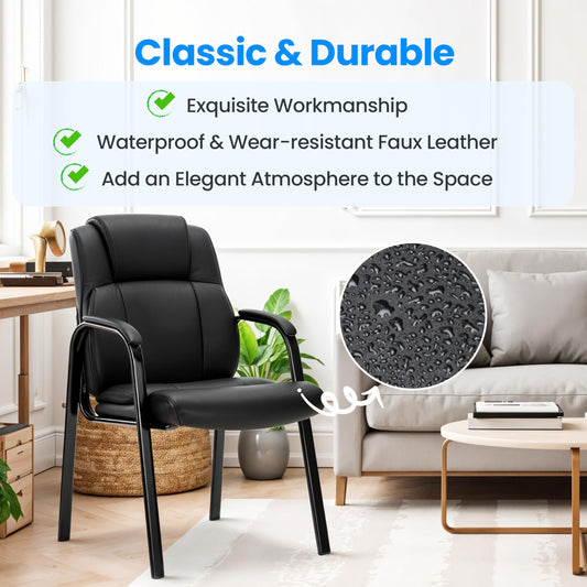 HealSmart Leather Guest Chair with Padded Arm Rest for Office Reception, Waiting Room, Meeting Conference, Lobby Home Desk Table Side Chairs for Elderly, Seniors