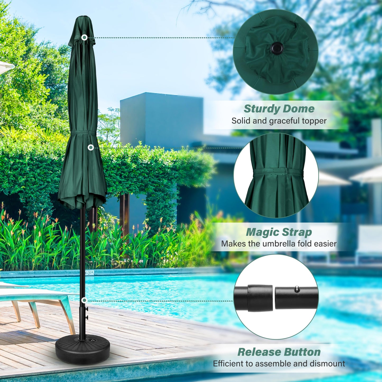 HealSmart 7.5ft Patio Umbrella with Push Button Tilt/Crank, Outdoor Table Market Yard Umbrella, 6 Sturdy Ribs for Garden, Deck, Backyard, Pool