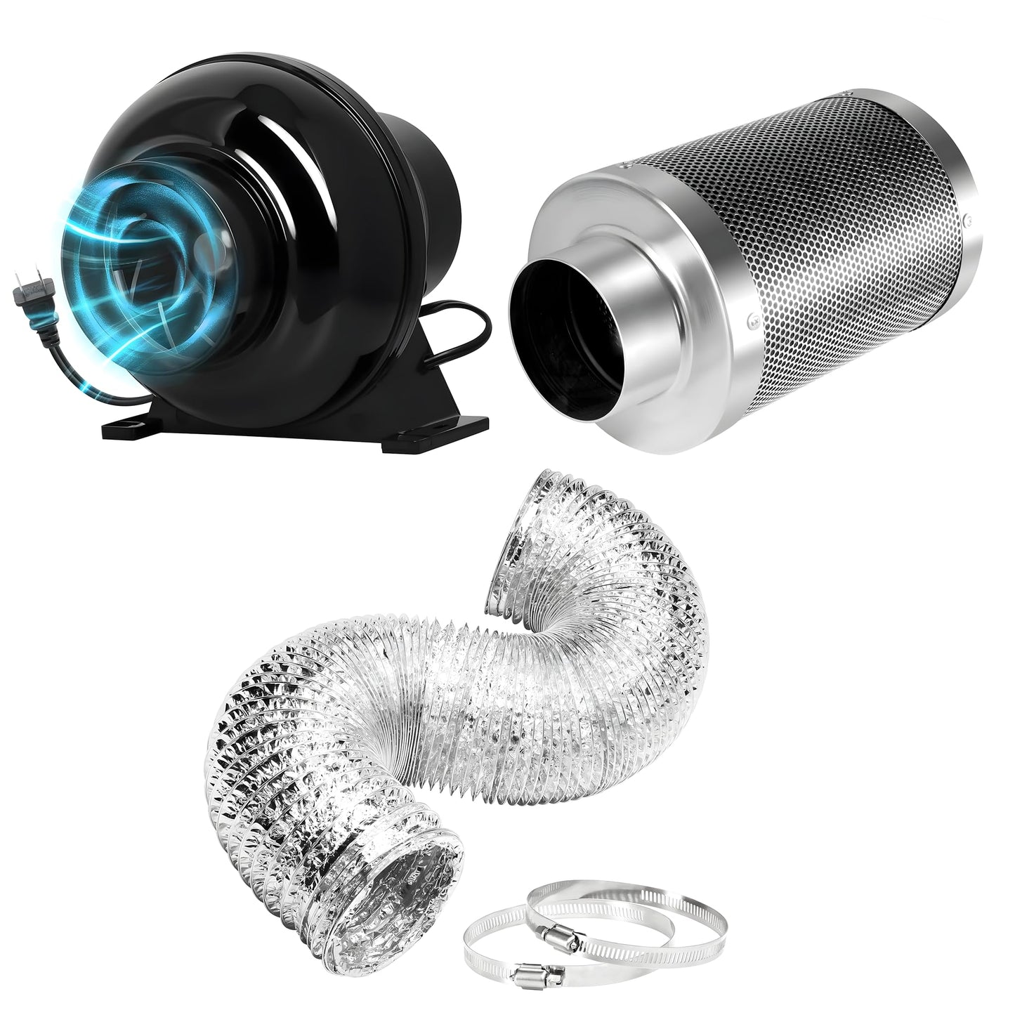 HealSmart 4 Inch 195 CFM Inline Duct Fan Vent Booster Blower Combo