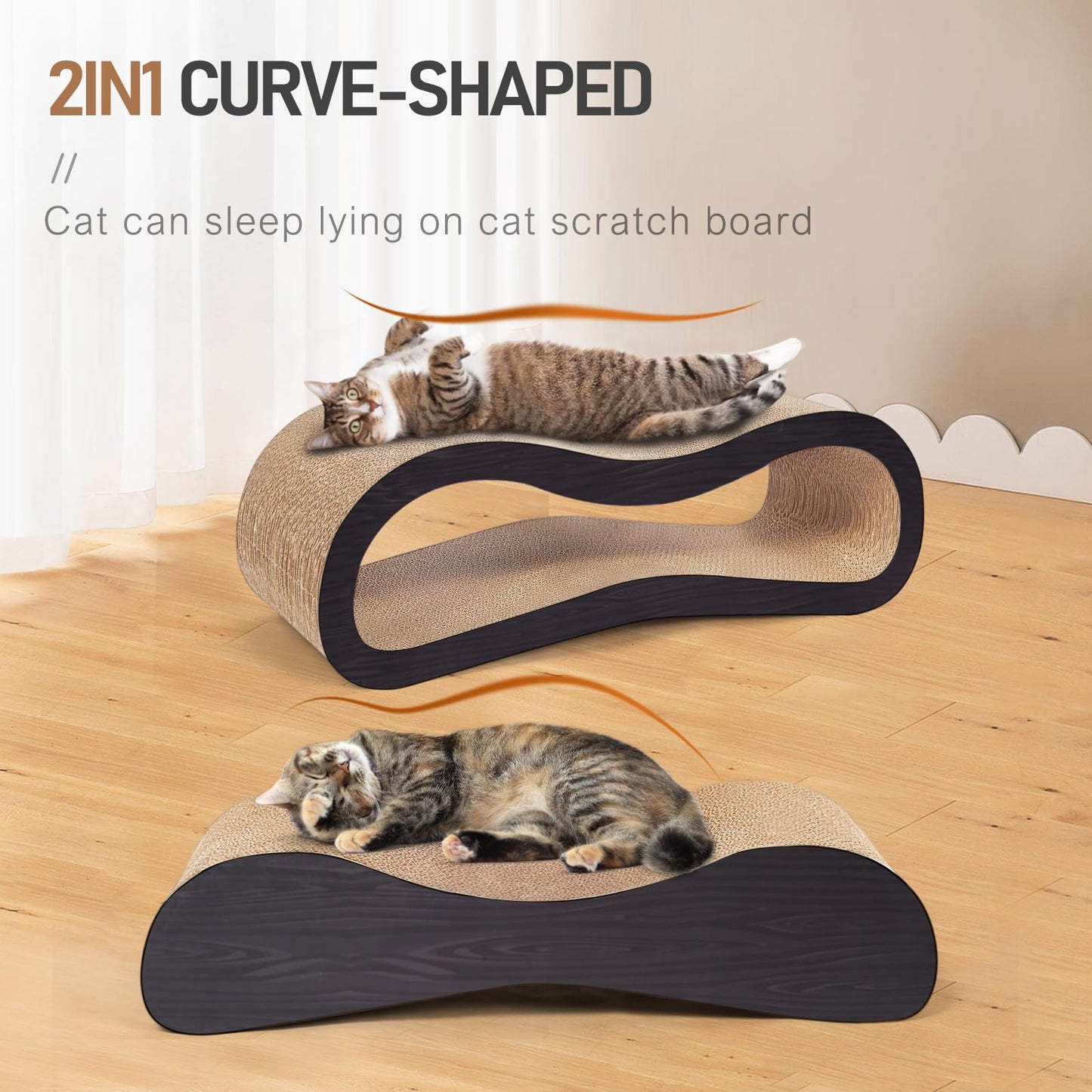 2 in 1 Cat Scratcher Cardboard Lounge Bed, Cat Scratching Pad, Durable Board Pads Prevents Furniture Damage,Large