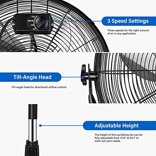 Simple Deluxe Pedestal Standing Fan, High Velocity, Heavy Duty Metal For Industrial, Commercial, Residential, Greenhouse Use, Black, 2Pack