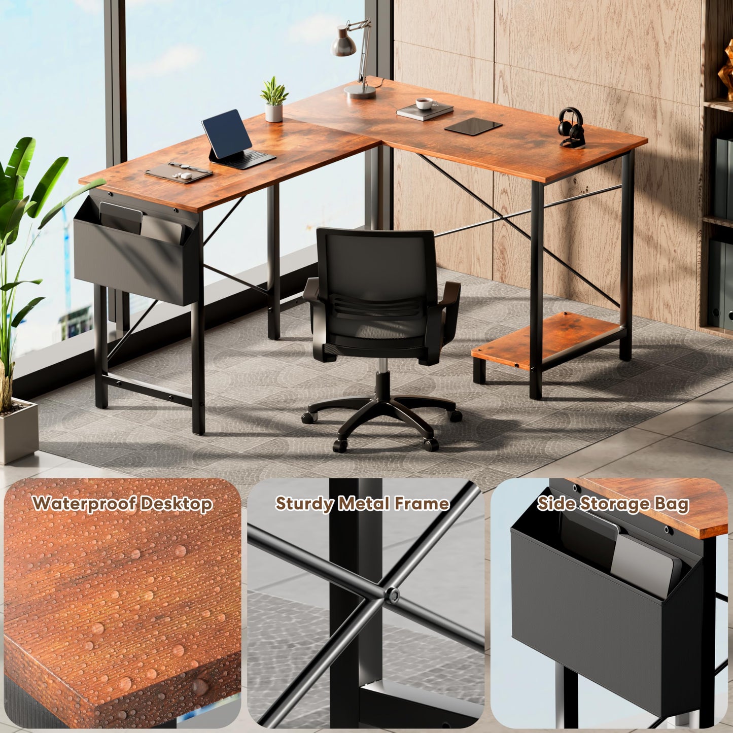 Miibox 50" L Shaped Gaming Desk with Reversible Corner - Home Office Computer Desk with Wood Top, Metal Frame, CPU Stand & Storage Bag for Small Space, Gaming Room