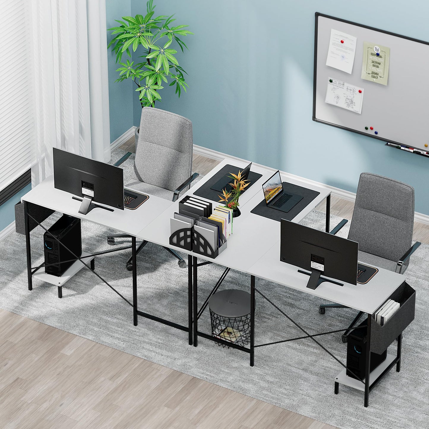 L Shaped Desk Gaming Computer 50 Inch Reversible Corner Table PC Work Table for Writing Study Student with Wood Metal Frame CPU Stand Side Bag for Home Office Small Place