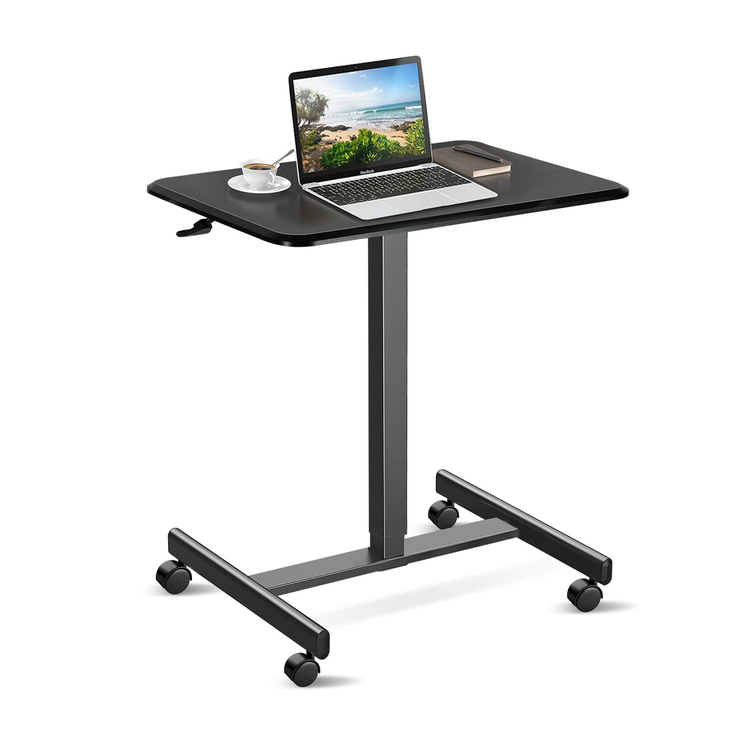 YSSOA Mobile Small Standing Desk - Rolling Desk with Adjustable Height and Lockable Wheels, Sit-Stand Laptop Table, Portable Computer Workstation