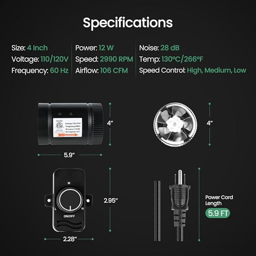 iPower Inline Duct Booster Fan with Speed Controller