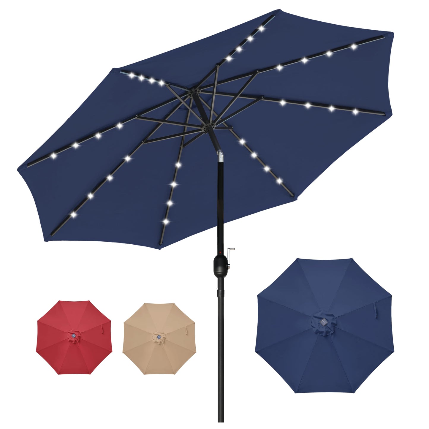 HealSmart 7.5ft Patio Umbrella with Push Button Tilt/Crank, Outdoor Table Market Yard Umbrella, 6 Sturdy Ribs for Garden, Deck, Backyard, Pool