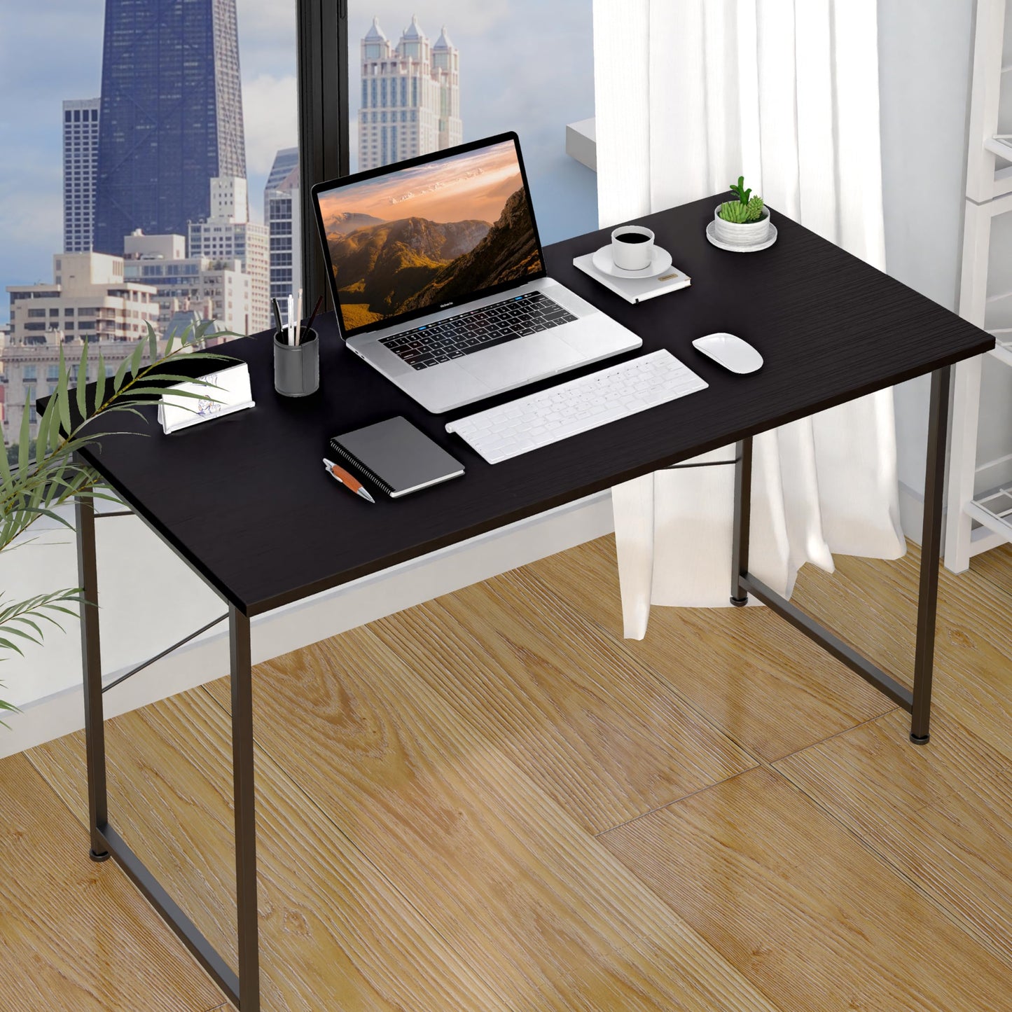 YSSOA Computer Desk Home Office Work Study Writing Modern Simple Table with Headphone Hooks