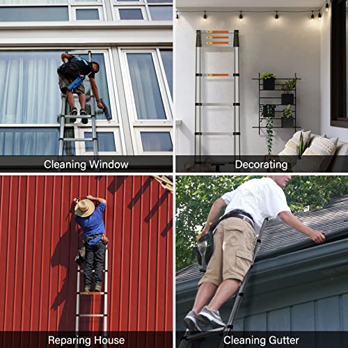 Simple Deluxe Telescoping Ladder 12.5FT Aluminum One-Button Retraction Extension System for Indoor and Outdoor Use, 330lb Load Capacity