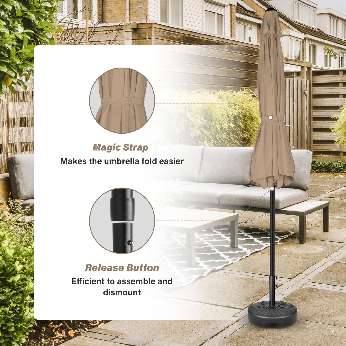 YSSOA Patio Umbrella Outdoor Table Market Yard Umbrella with 6 Sturdy Ribs
