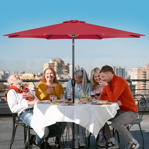 Simple Deluxe 9FT Outdoor Patio Umbrella Table Market Umbrella with Push Button Tilt and Crank, 8 Sturdy Ribs, UV Protection Waterproof for Garden, Lawn, Deck, Backyard, Pool