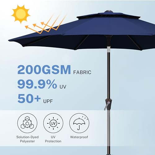 Simple Deluxe 9' Double-Layer Patio Umbrella with Push Tilt & Crank Lift, UV Protection Waterproof Sunshade for Pool/Beach/Garden Table (8 Sturdy Ribs)