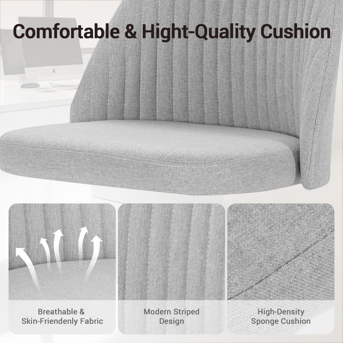 Simple Deluxe Office Desk Chair with Back and Wheels Computer Fabric Chair Armless Adjustable Height Comfy Vanity Chair with Swivel Rolling Home Chairs for Bedroom Adult